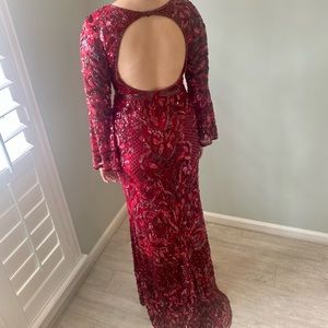 Mac Duggal Bell Sleeve Burgundy Beaded Gown